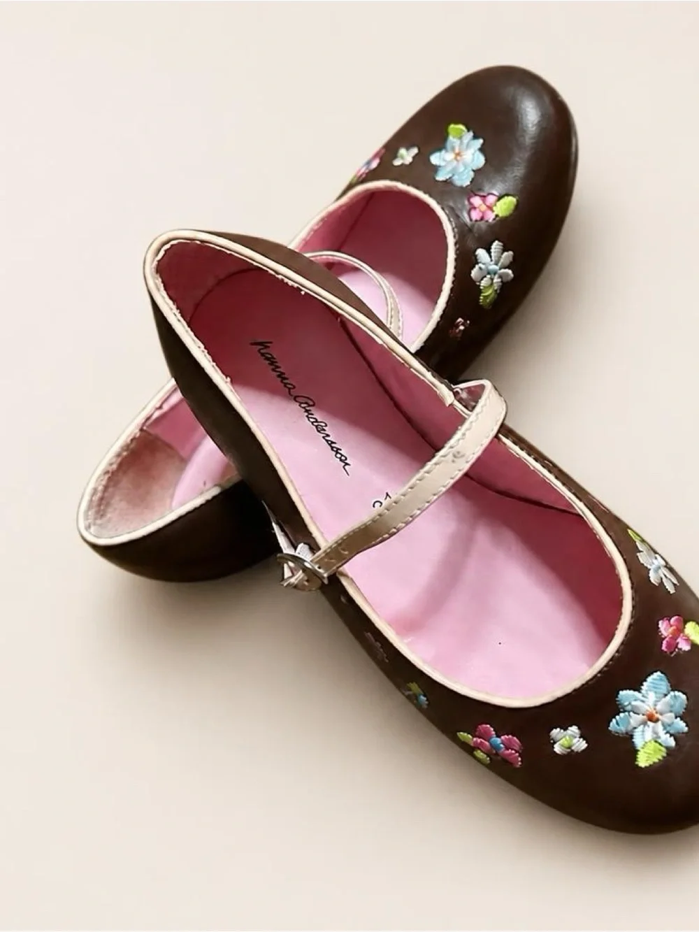 Hanna Andersson Girls Brown Floral Embroidered Mary Jane Flats EU 31 US 13 Shoes